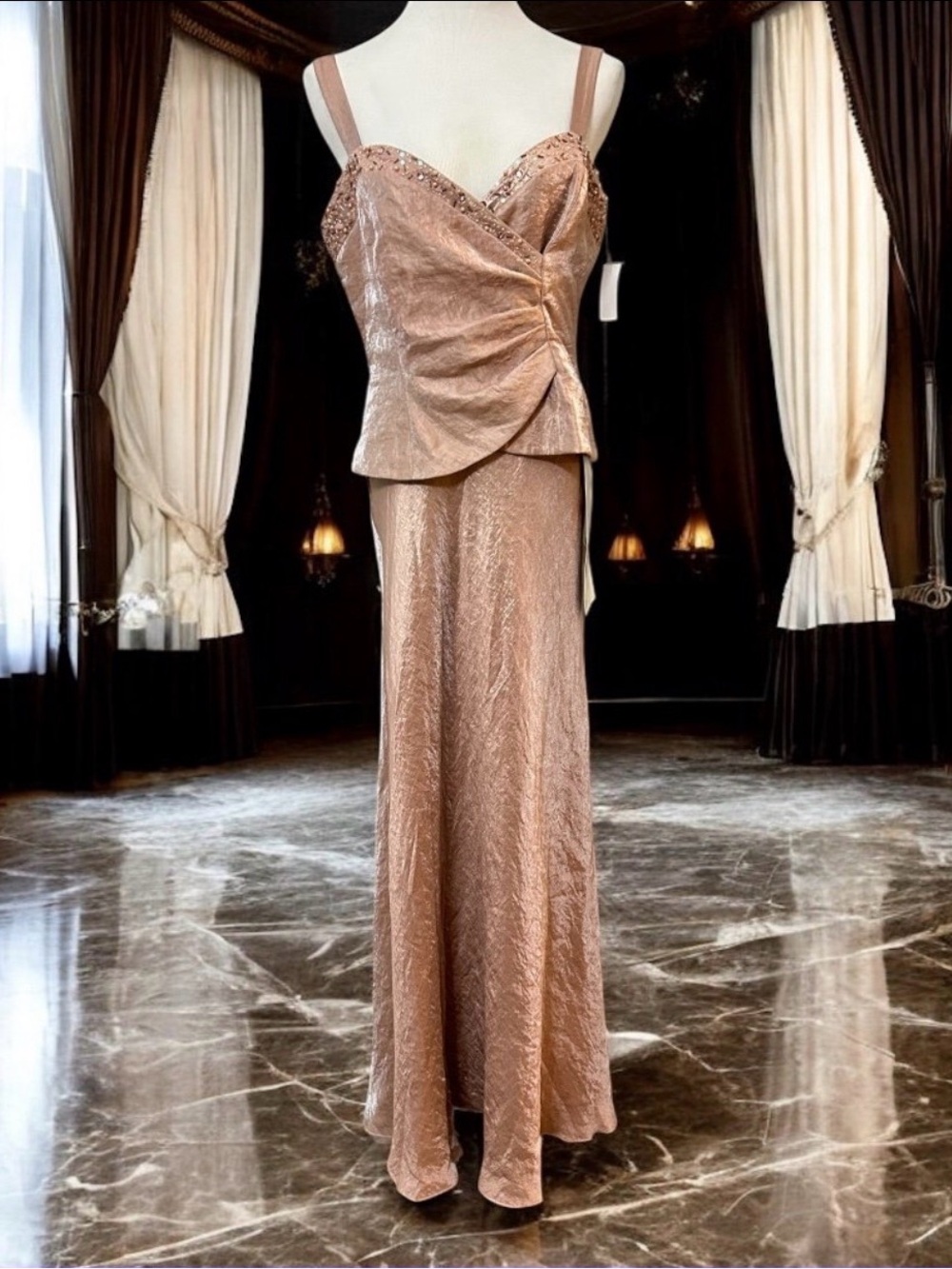 NWT Jessica Howard Elegant Blush-Taupe Evening Gown
